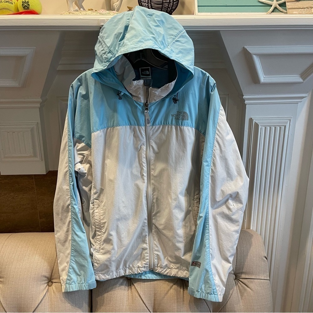 The North Face Hooded Jacket Women's Large Hydrenalite Cream/Blue Full Zipper